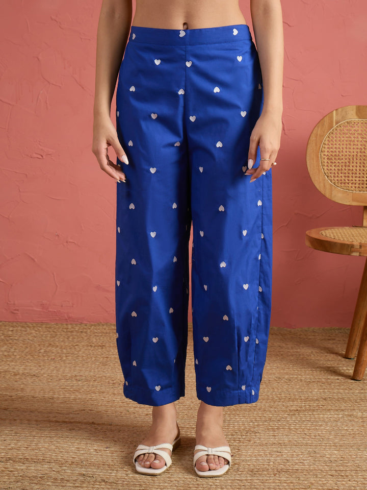 Royal Blue Embroidered Short Kurta With Straight Pants