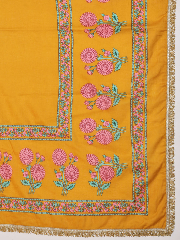 Women Yellow Embroidered Crop Top With Anarkali Skirt &amp; Dupatta