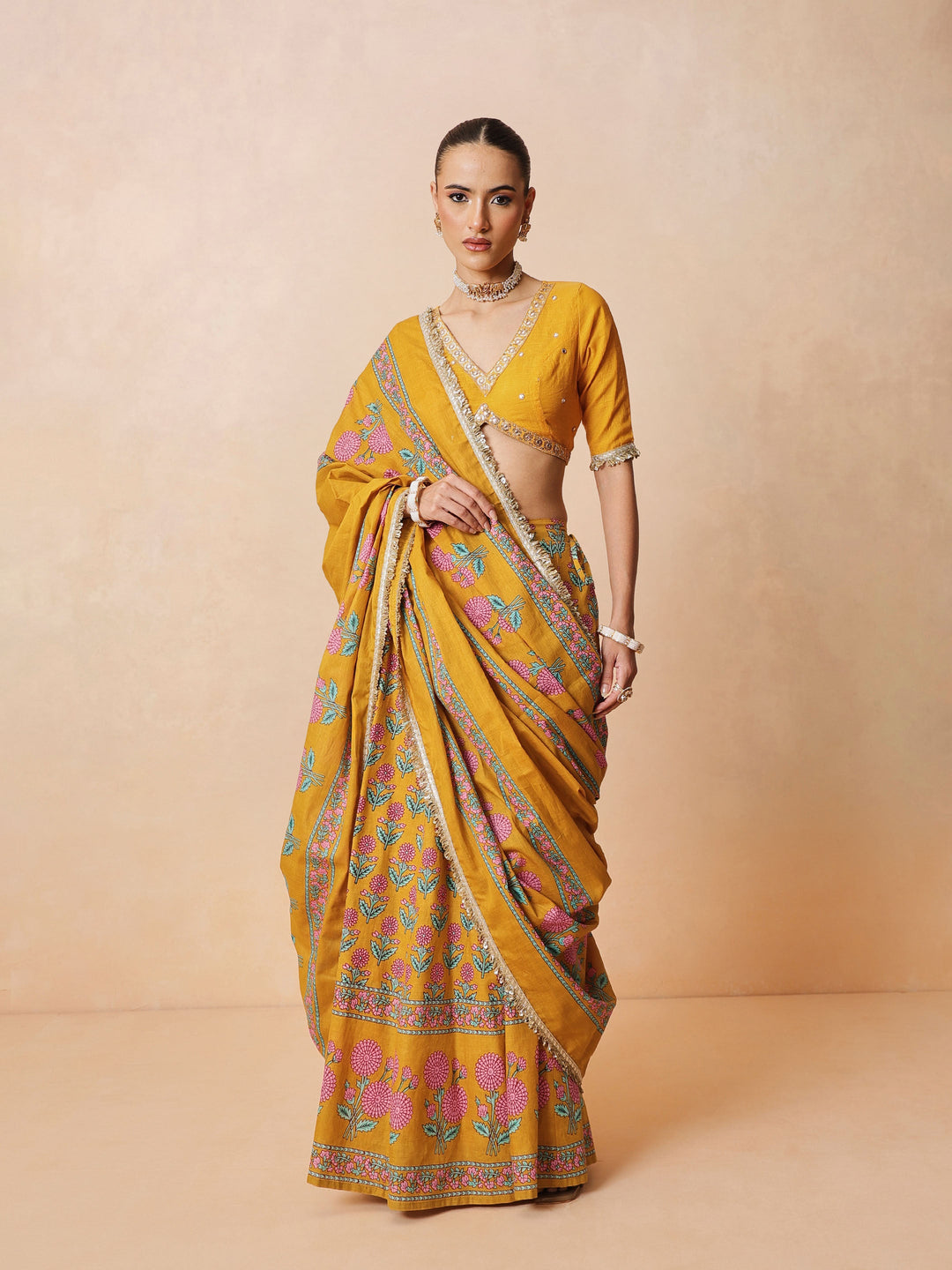 Women Yellow Embroidered Crop Top With Anarkali Skirt &amp; Dupatta