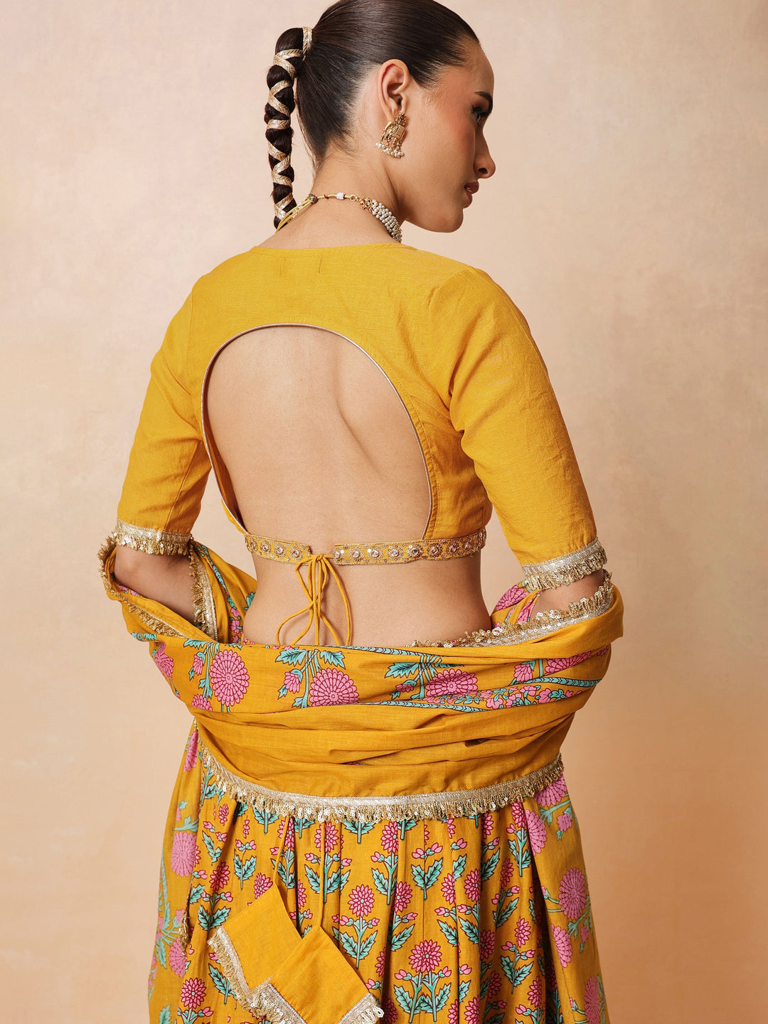Women Yellow Embroidered Crop Top With Anarkali Skirt &amp; Dupatta