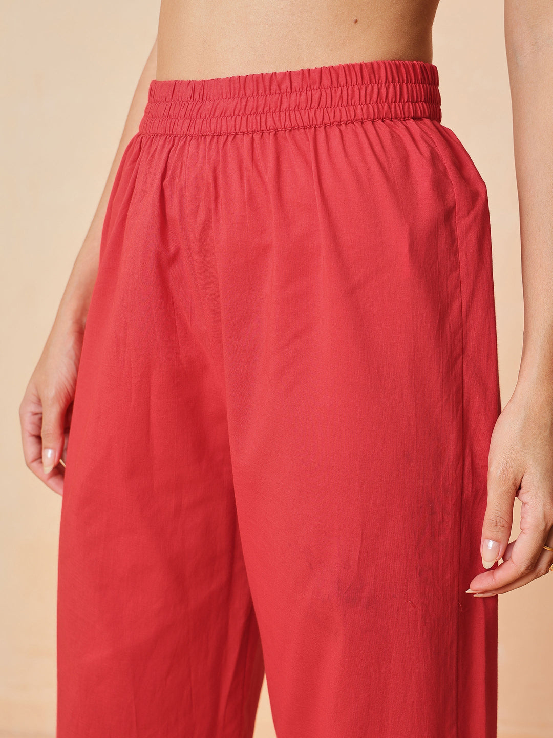Women Red Floral Anarkali Kurta With Pencil Pants &amp; Dupatta