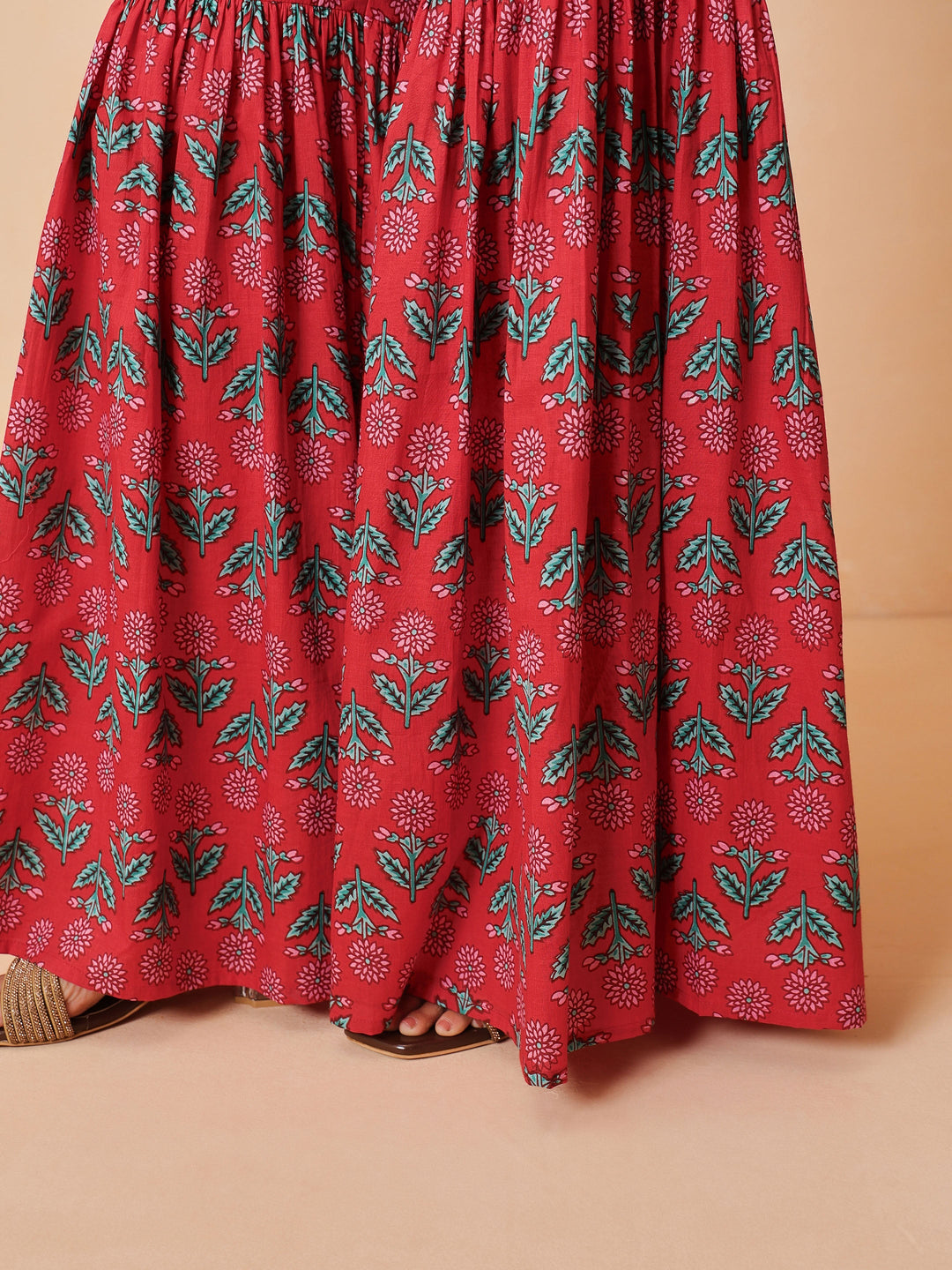 Women Red Embroidered Short Kurta With Sharara Pants &amp; Dupatta