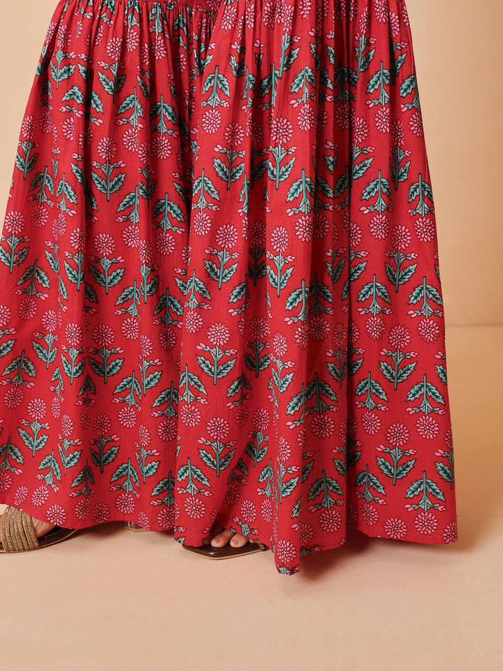 Women Red Embroidered Short Kurta With Sharara Pants &amp; Dupatta