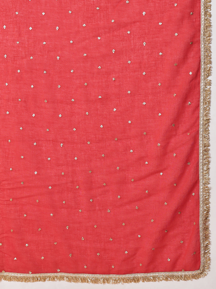 Women Red Embroidered Short Kurta With Sharara Pants &amp; Dupatta