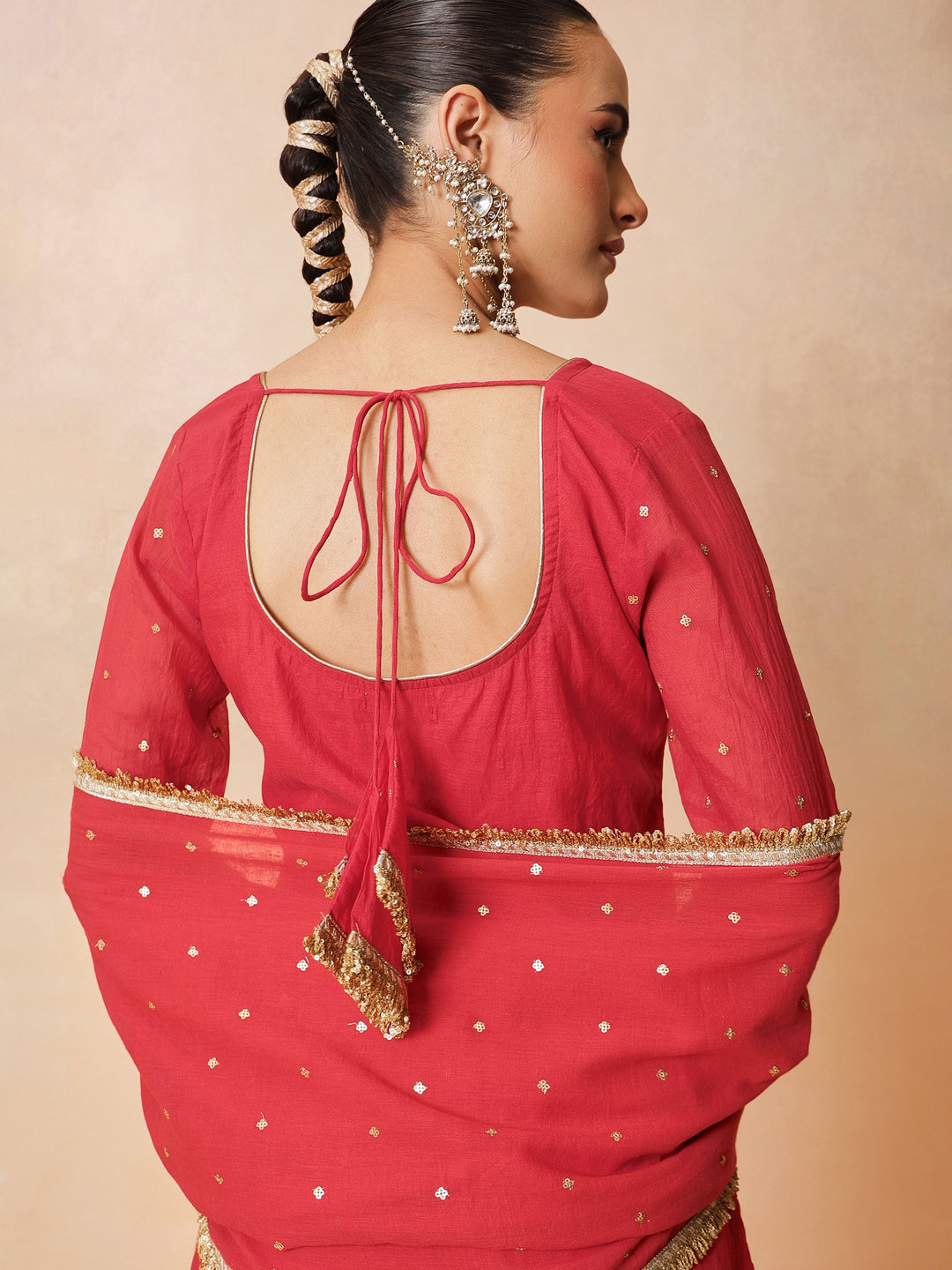 Women Red Embroidered Short Kurta With Sharara Pants &amp; Dupatta