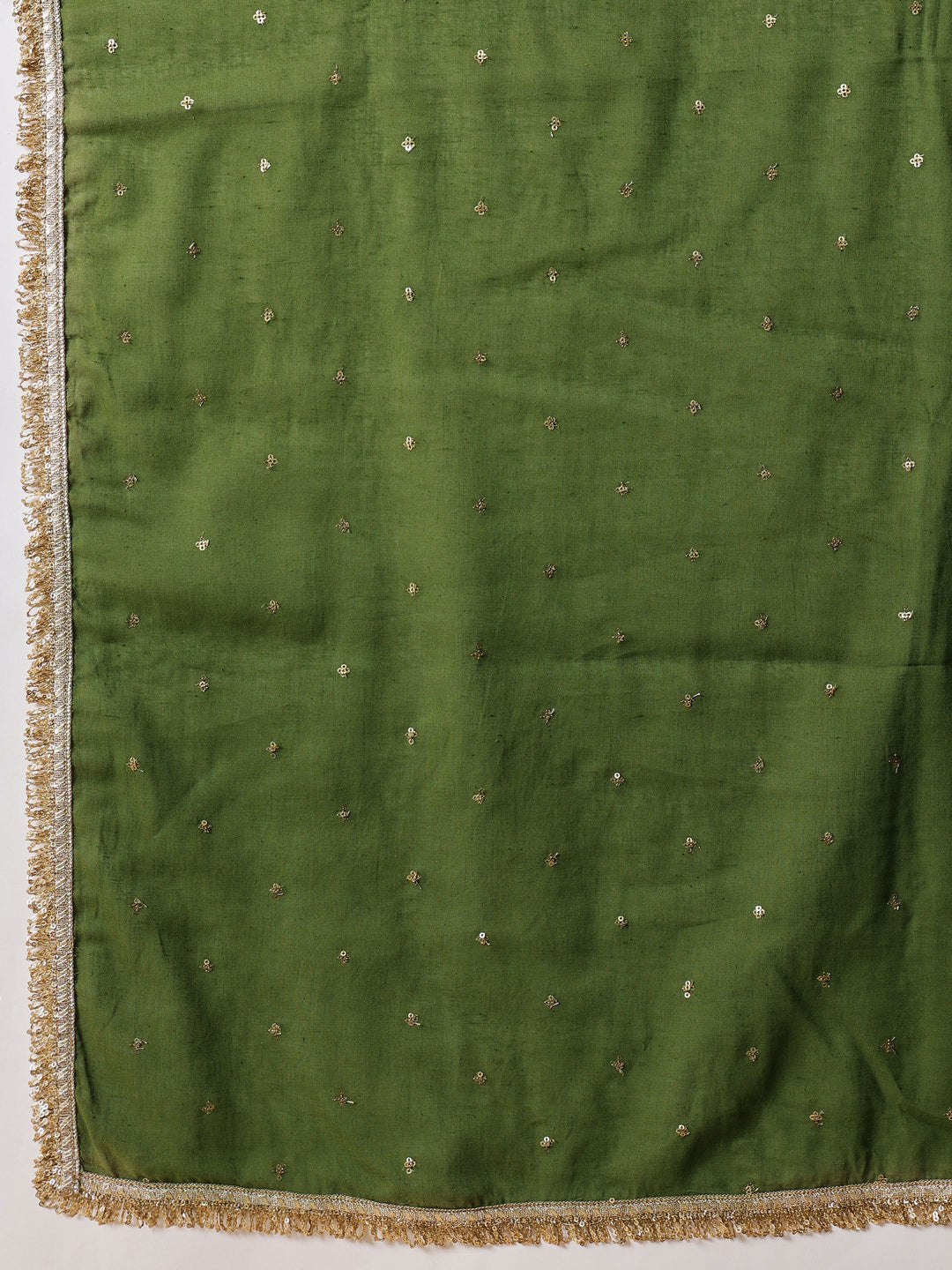 Women Olive Embroidered Short Kurta With Sharara Pants &amp; Dupatta