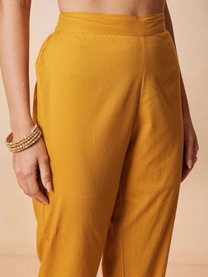 Women Yellow Chanderi Anarkali Kurta With Straight Pants &amp; Dupatta