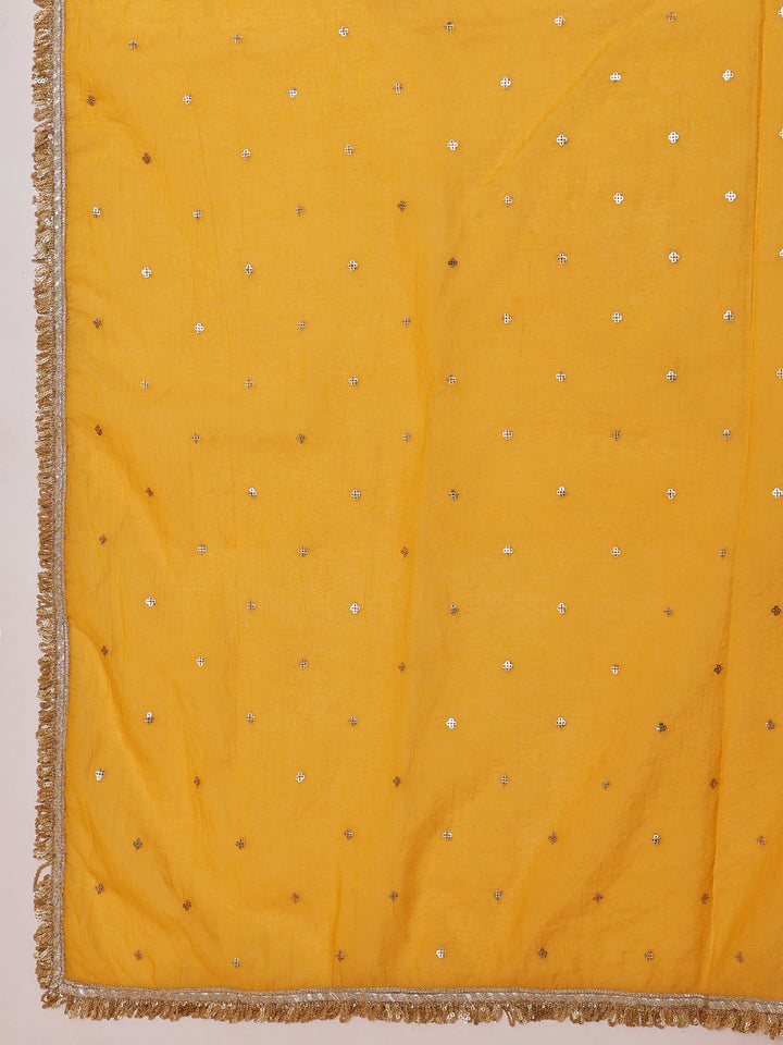 Women Yellow Chanderi Anarkali Kurta With Straight Pants &amp; Dupatta