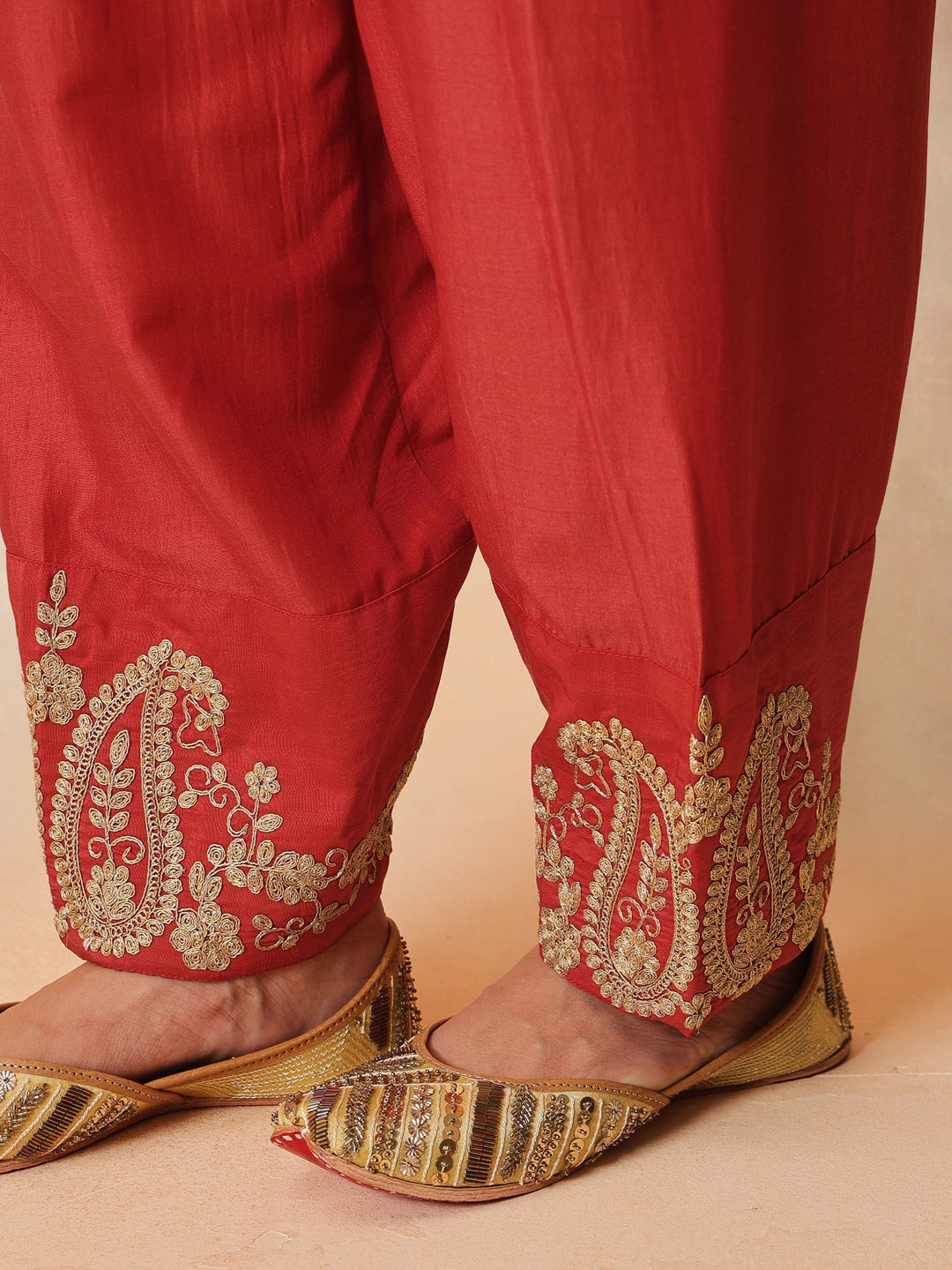 Women Maroon Embroidered Choga Kurta With Farshi Salwar &amp; Dupatta