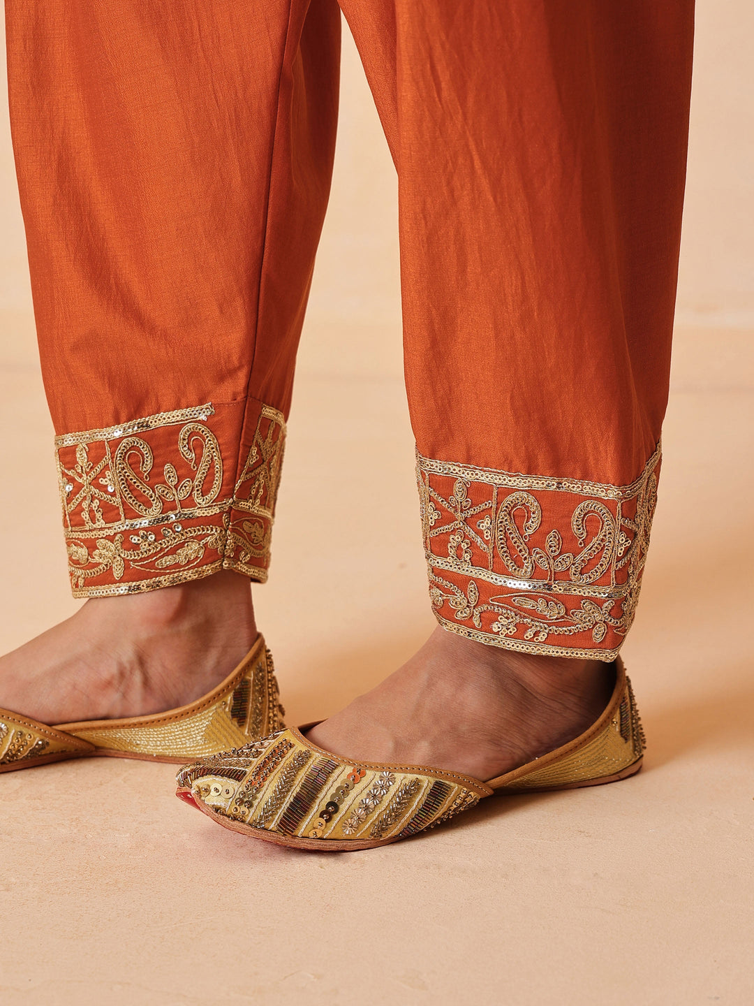 Women Orange Embroidered Short Kurta With Farshi Salwar &amp; Dupatta