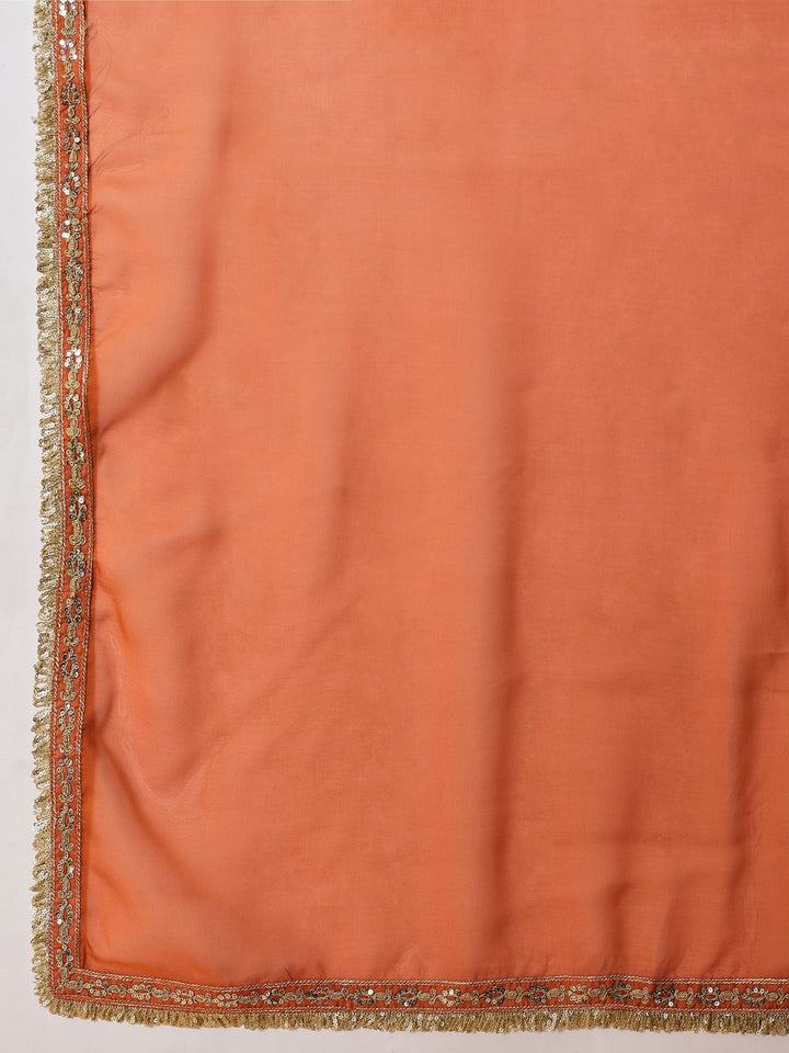 Women Orange Embroidered Short Kurta With Farshi Salwar &amp; Dupatta