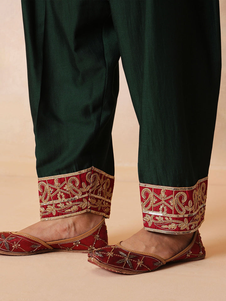 Women Green Embroidered Short Kurta With Farshi Salwar &amp; Dupatta