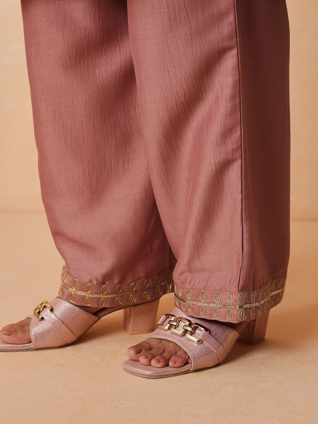Women Onion Pink Embroidered Choga Kurta With Straight Pant &amp; Dupatta
