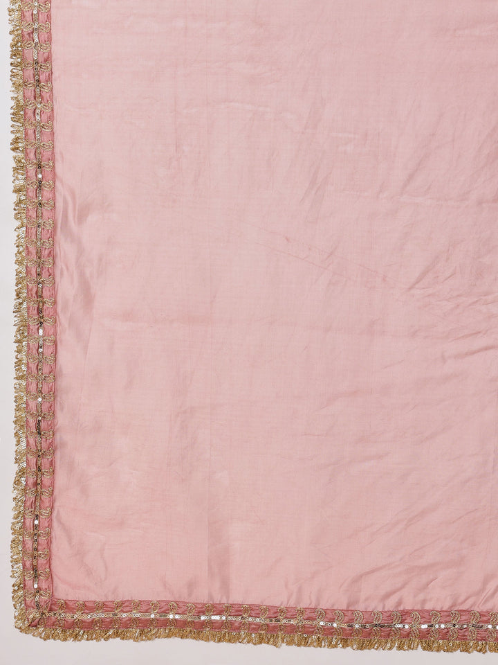 Women Onion Pink Embroidered Choga Kurta With Straight Pant &amp; Dupatta