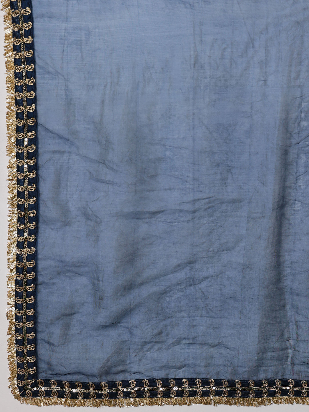 Women Navy Embroidered Choga Kurta With Straight Pant &amp; Dupatta