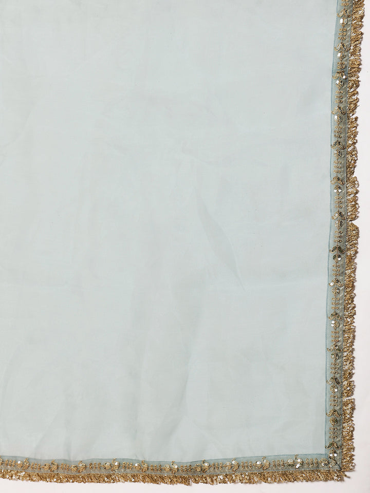 Women Pista Green Embroidered Short Kurta With Farshi Salwar &amp; Dupatta