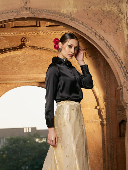 Black Satin Regular Shirt-Shae by SASSAFRAS