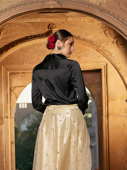 Black Satin Regular Shirt-Shae by SASSAFRAS