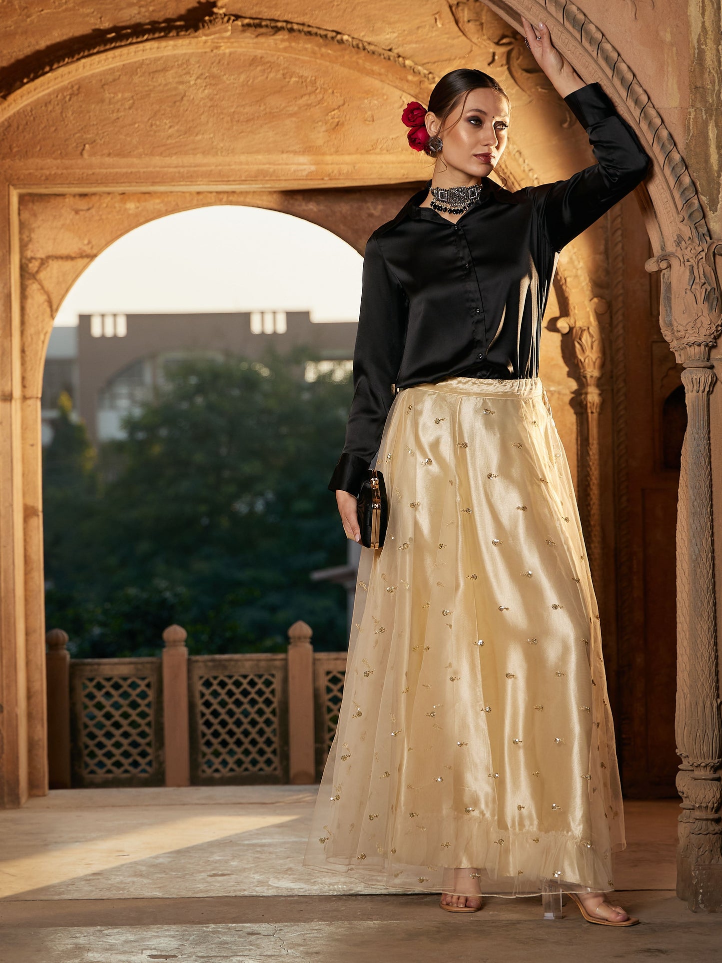 Black Satin Regular Shirt-Shae by SASSAFRAS