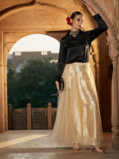 Black Satin Regular Shirt-Shae by SASSAFRAS