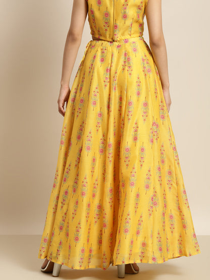 Women Yellow Floral Anarkali Skirt