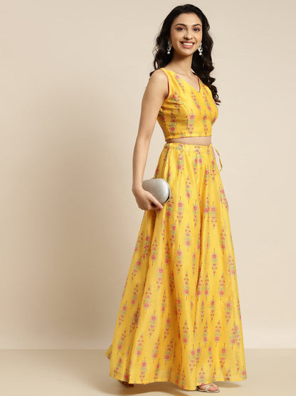 Women Yellow Floral Anarkali Skirt