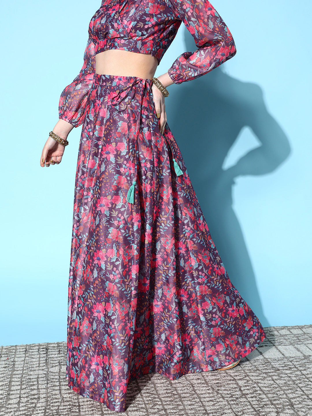 Purple Chanderi Floral Anarkali Skirt