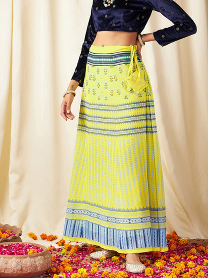 Yellow Geometric Bias Flared Skirt
