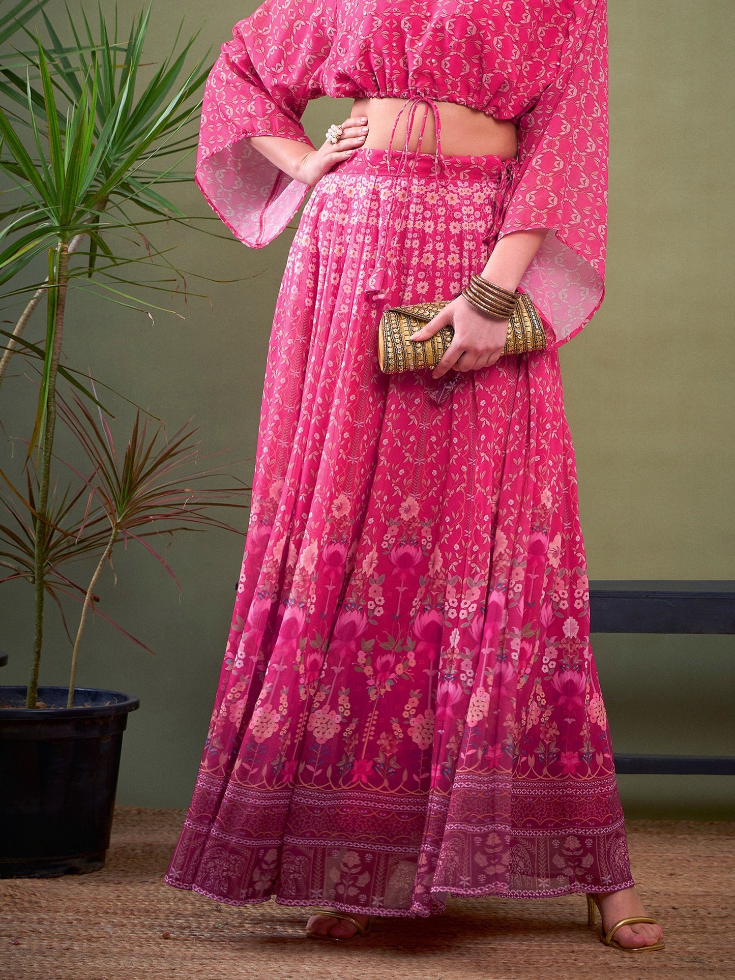 Pink Floral Anarkali Skirt