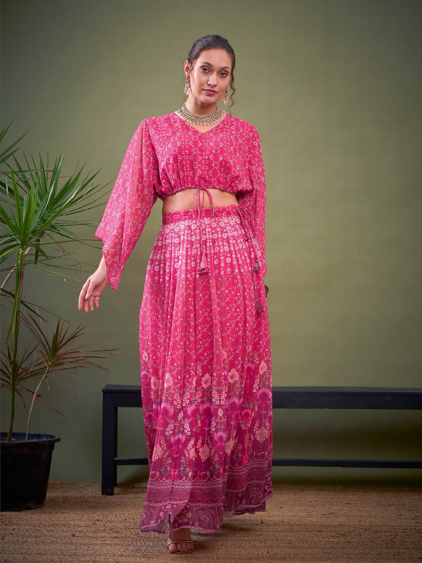 Pink Floral Anarkali Skirt