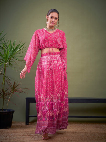 Pink Floral Anarkali Skirt