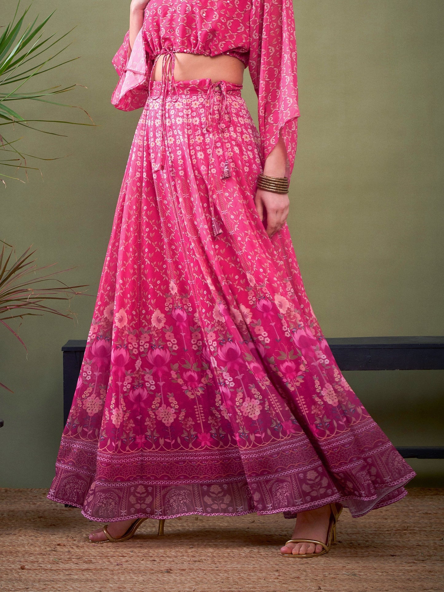 Pink Floral Anarkali Skirt
