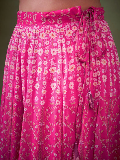 Pink Floral Anarkali Skirt