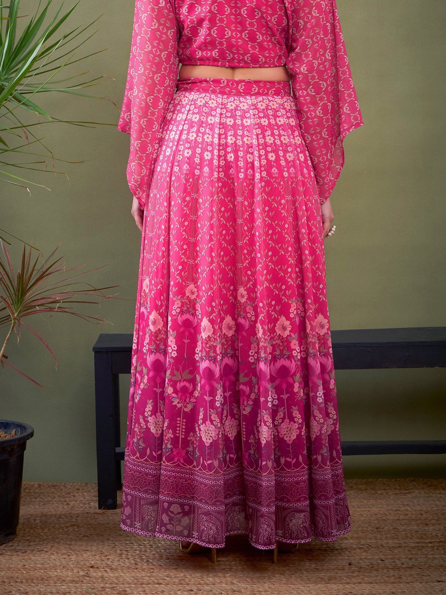 Pink Floral Anarkali Skirt