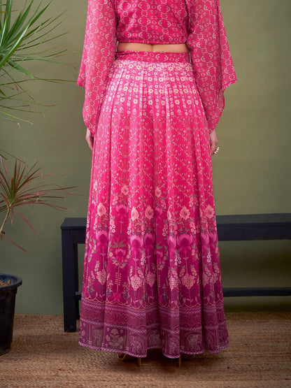 Pink Floral Anarkali Skirt