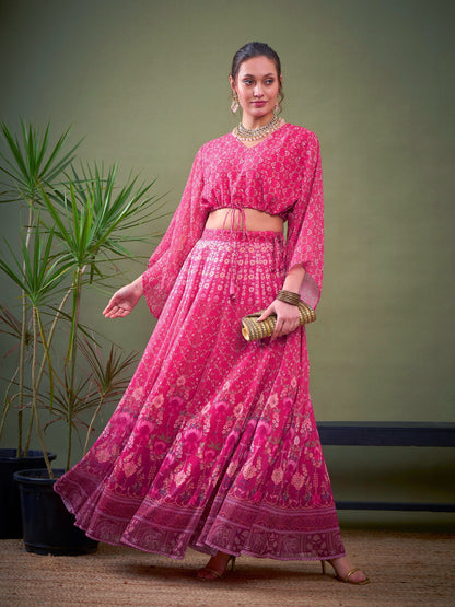 Pink Floral Anarkali Skirt
