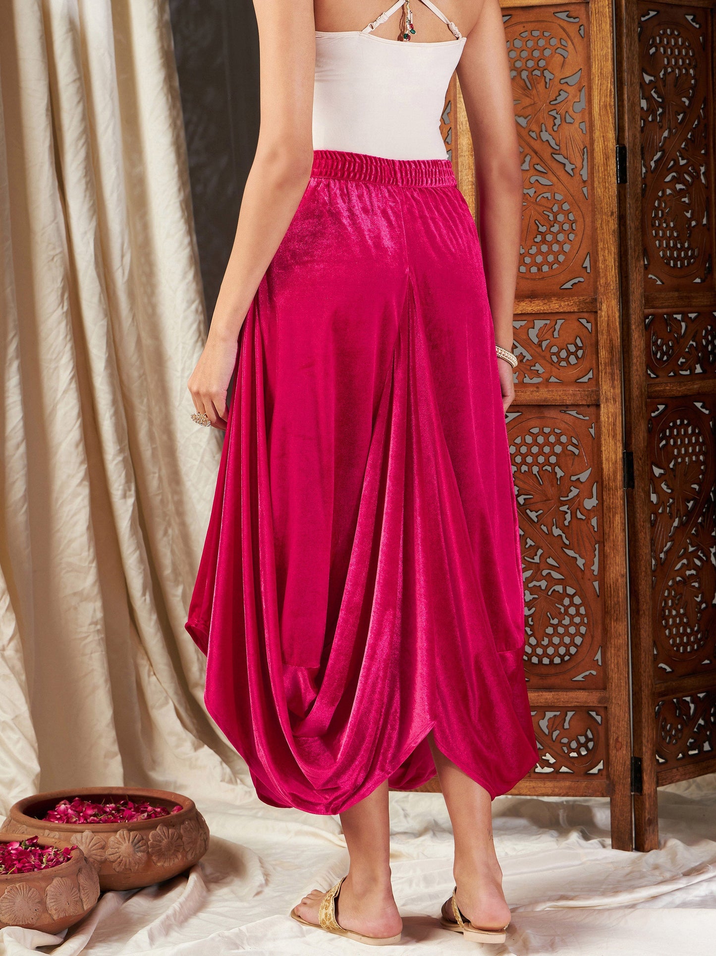 Fuchsia Velvet Dhoti Skirt
