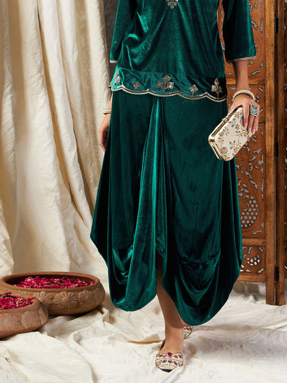 Green Velvet Dhoti Skirt