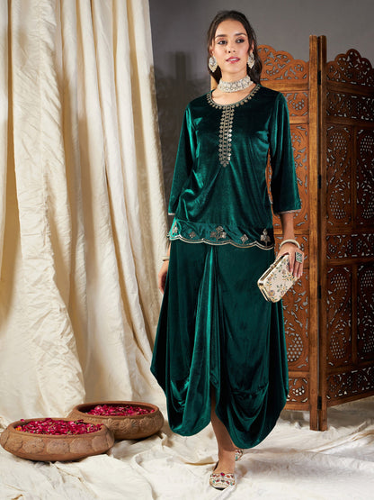 Green Velvet Dhoti Skirt