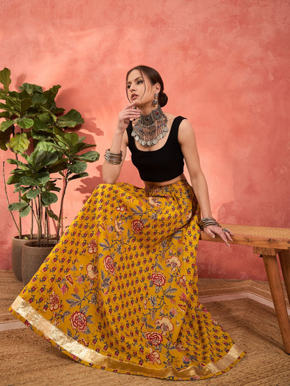 Yellow Floral Elasticated Anarkali Skirt -Shae by SASSAFRAS