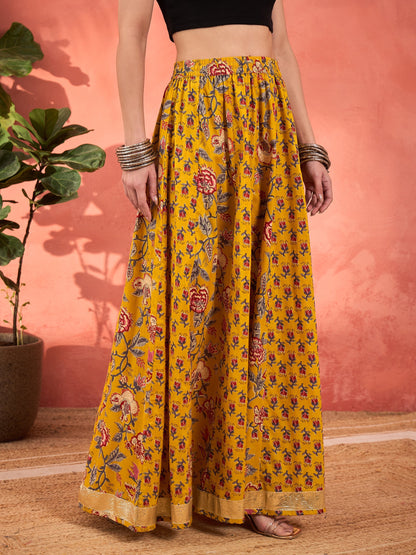 Yellow Floral Elasticated Anarkali Skirt -Shae by SASSAFRAS