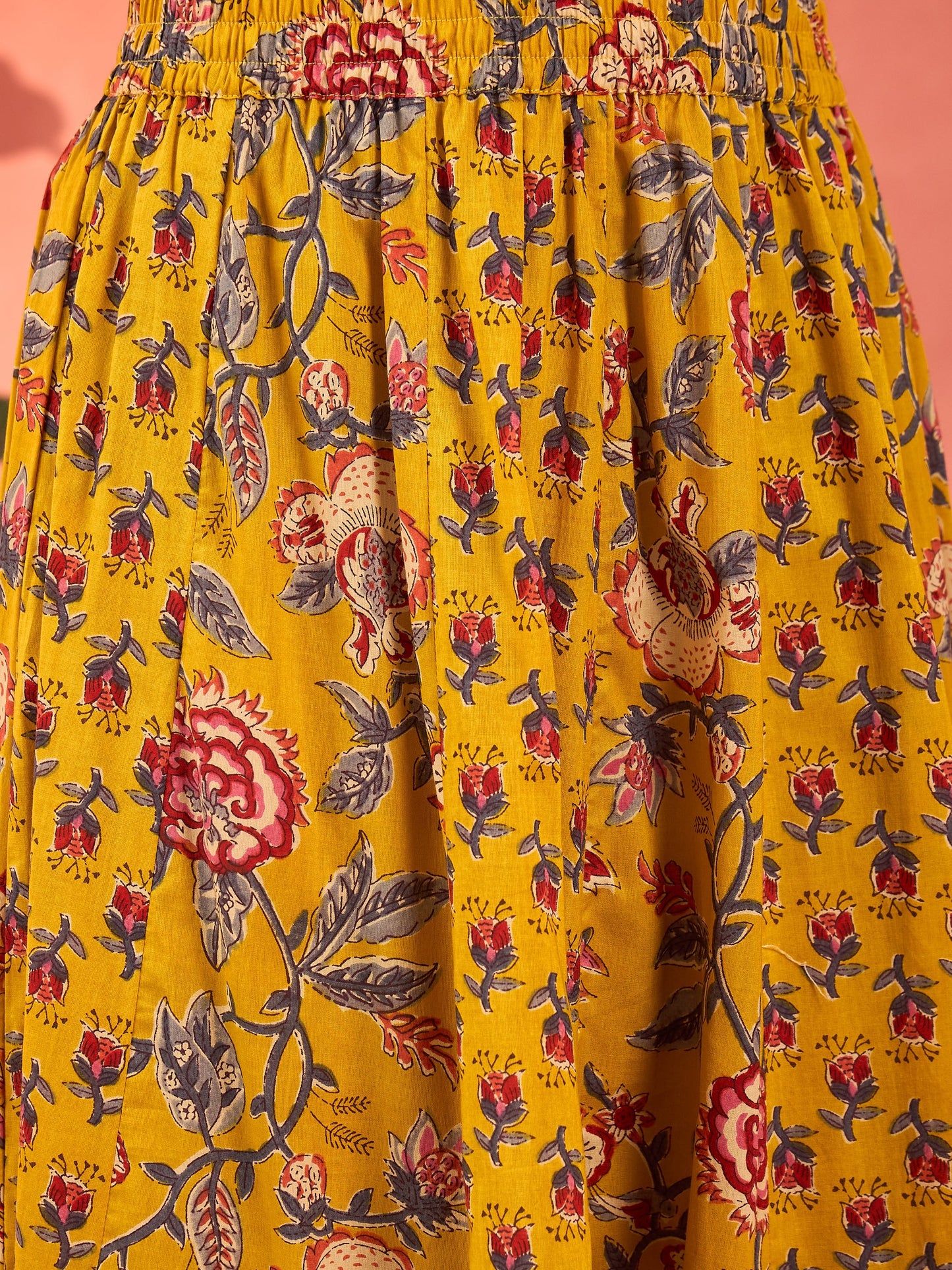 Yellow Floral Elasticated Anarkali Skirt -Shae by SASSAFRAS