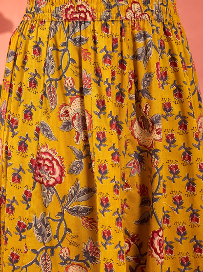 Yellow Floral Elasticated Anarkali Skirt -Shae by SASSAFRAS