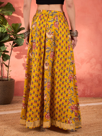 Yellow Floral Elasticated Anarkali Skirt -Shae by SASSAFRAS