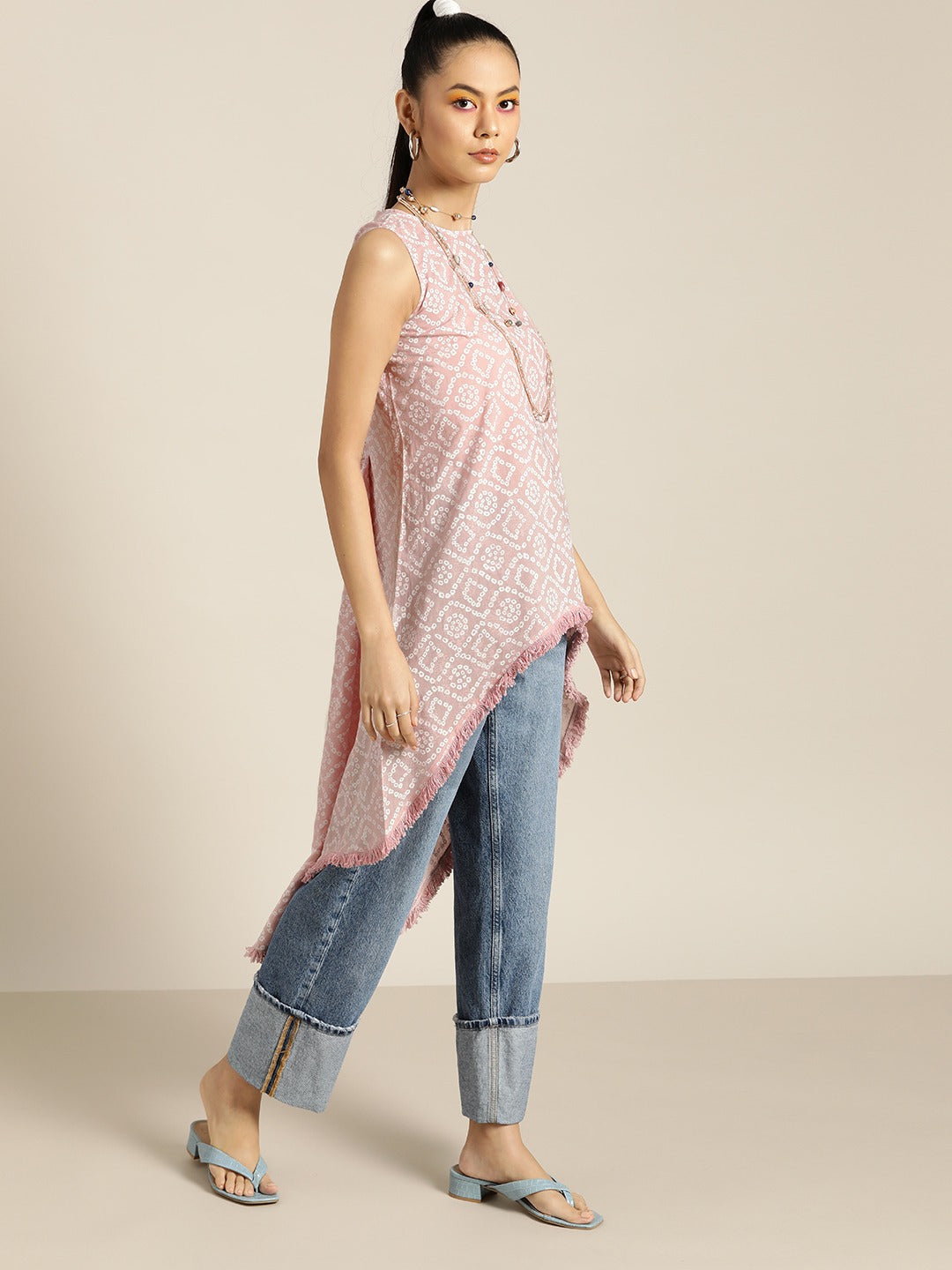 Mauve Floral High Low Sleeveless Tunic