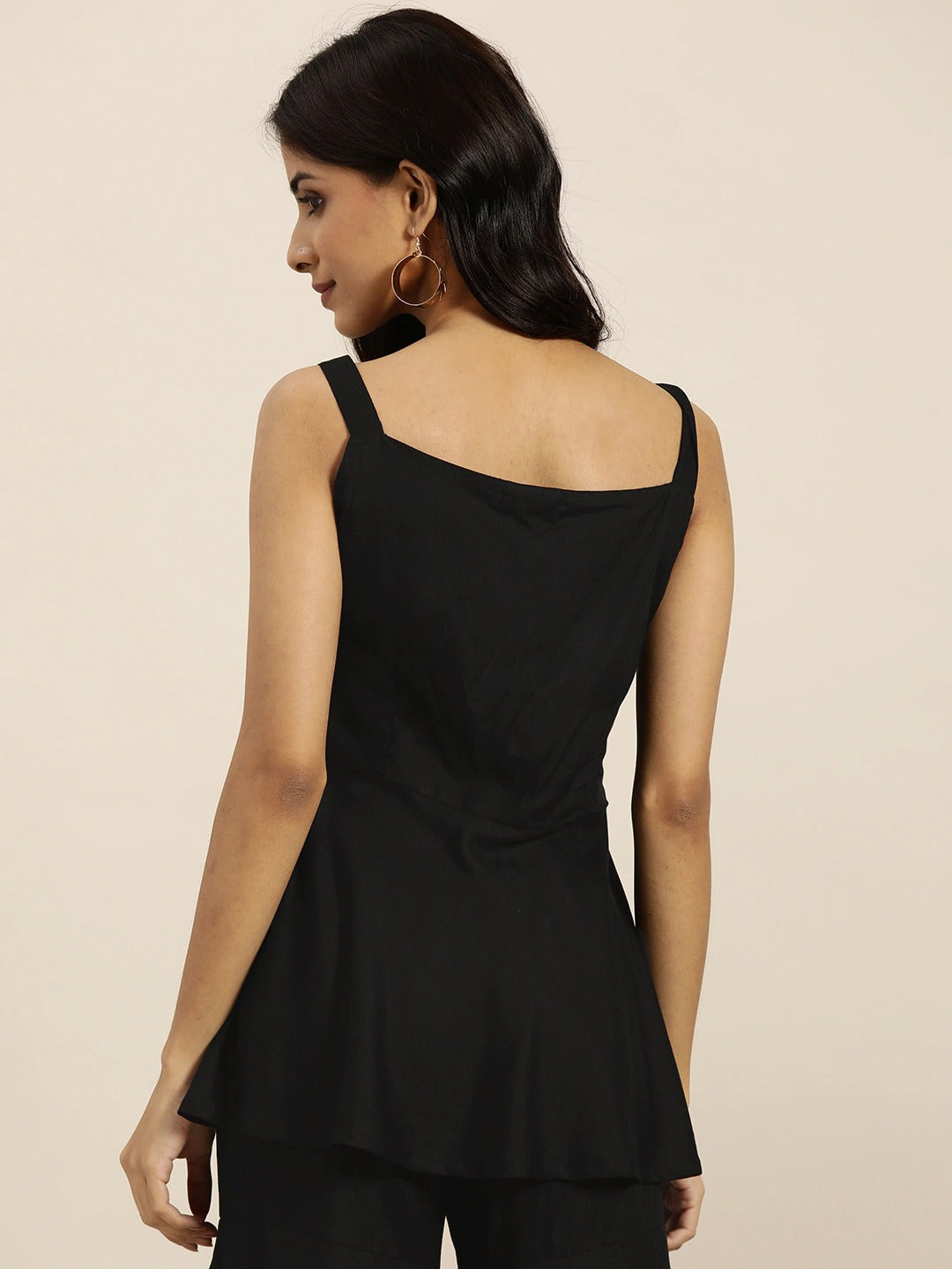 Black Zari Embroidered Liva Strappy Top