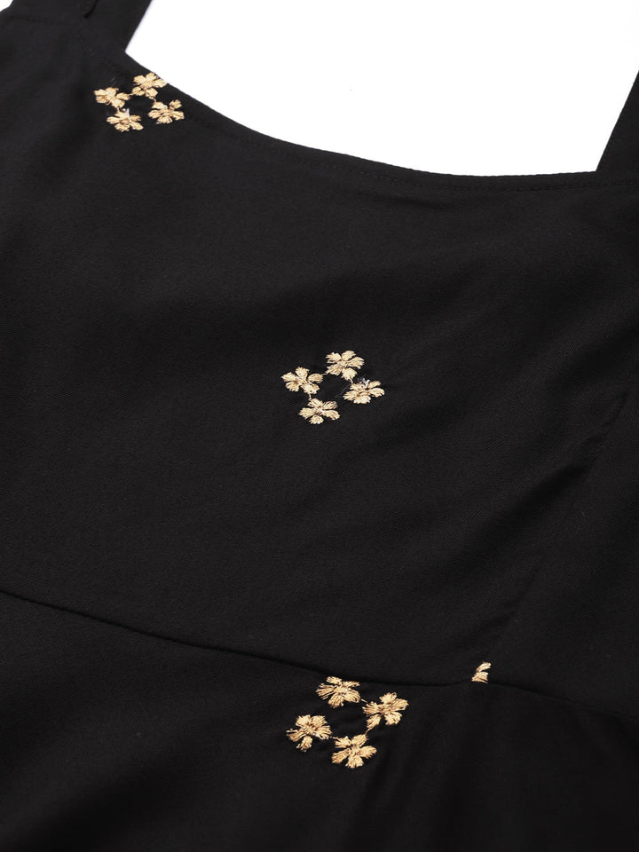 Black Zari Embroidered Liva Strappy Top
