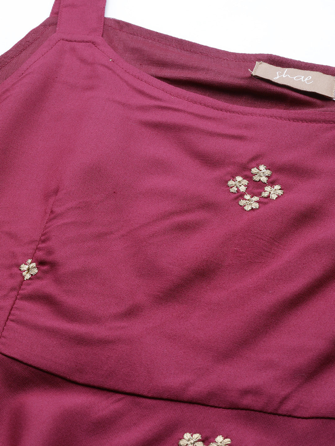 Burgundy Zari Embroidered Liva Strappy Top