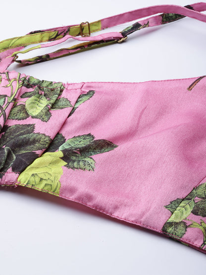 Pink Floral Strappy Crop Top