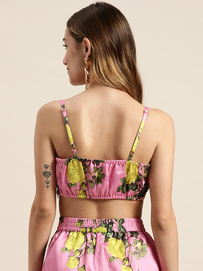 Pink Floral Strappy Crop Top